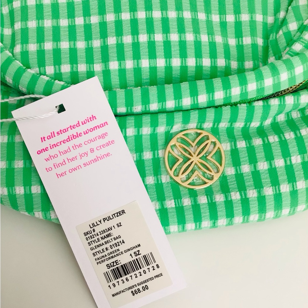 Lilly Pulitzer Gleanna Belt Bag-Fauna Green Performance Gingham-NWT In Package - Picture 3 of 14